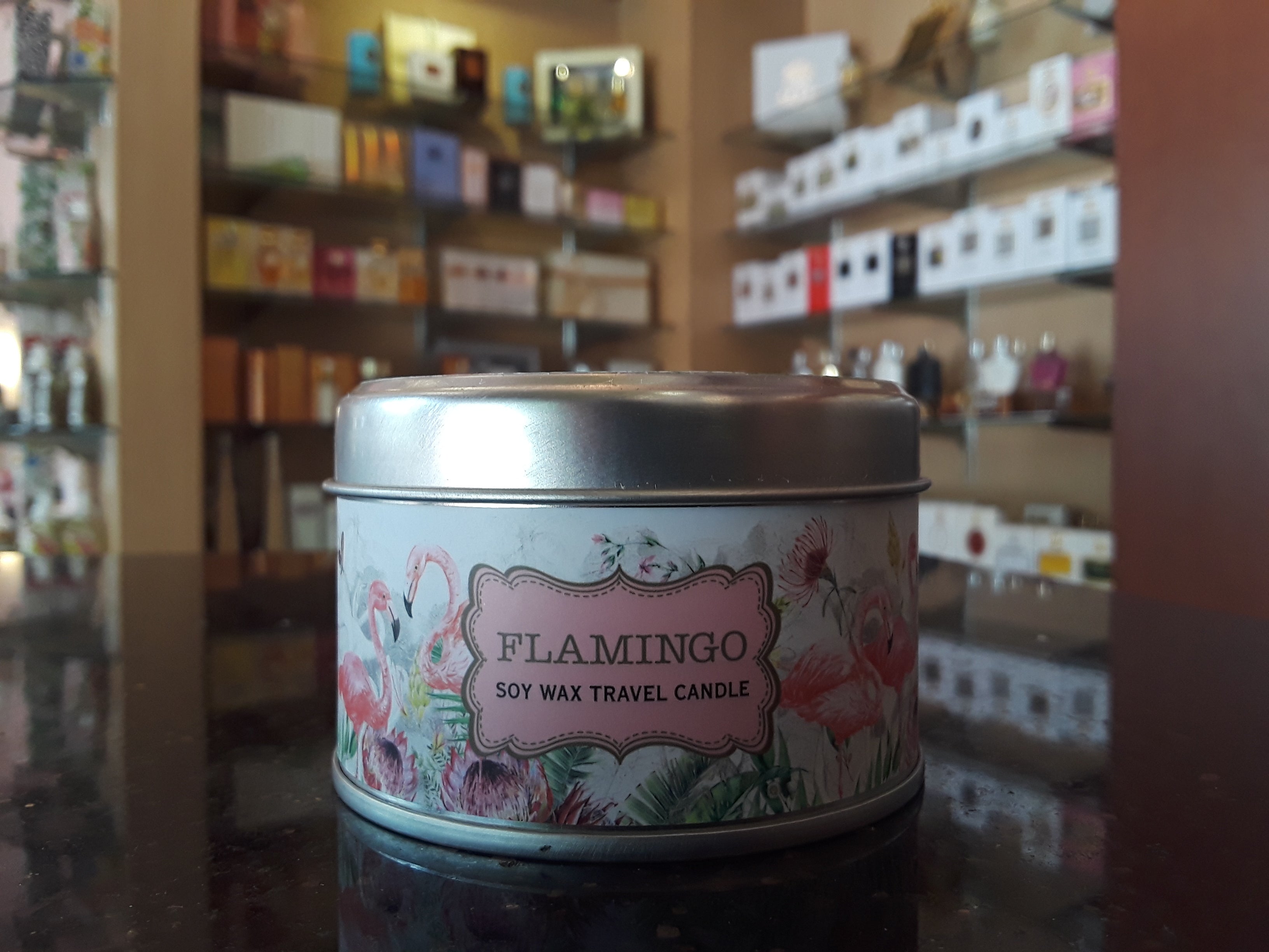 Flamingo travel candle